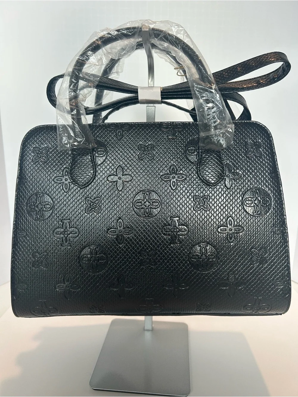 Crossi Like Dreams Elegant Black Embossed Satchel with Detachable Pouch